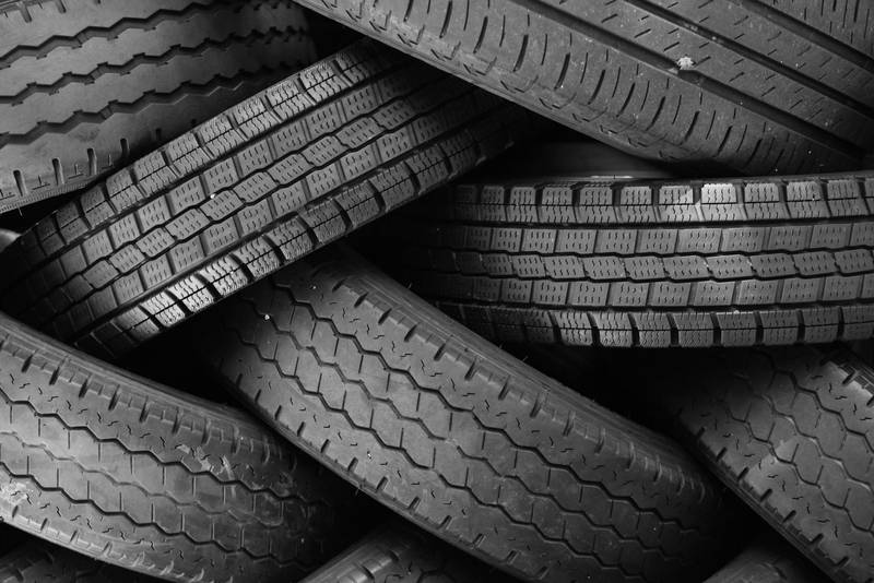 Stacked tyres, tread side out